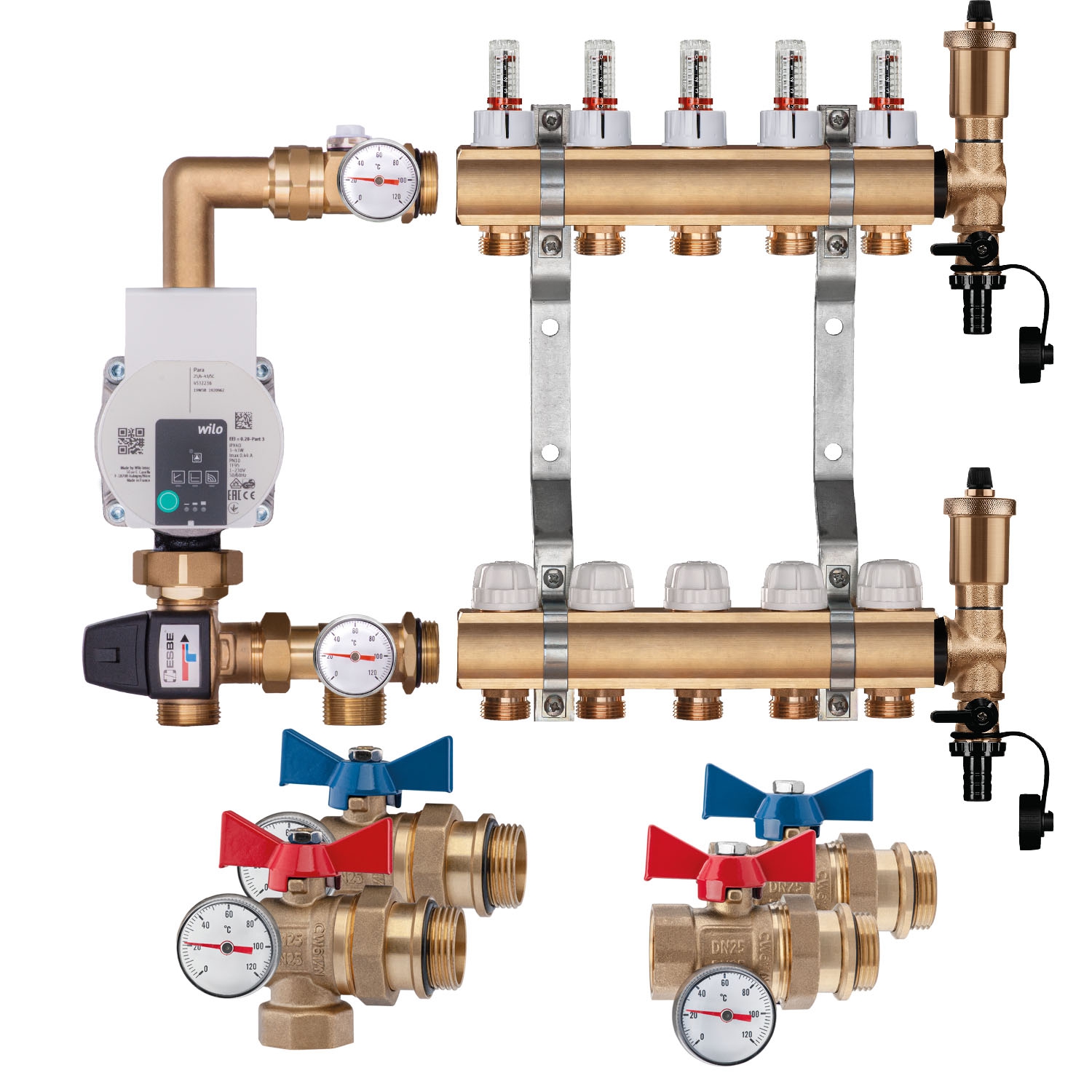 Premium Messing HKV Set Heizkreisverteiler, Festwertregelset, wählbar