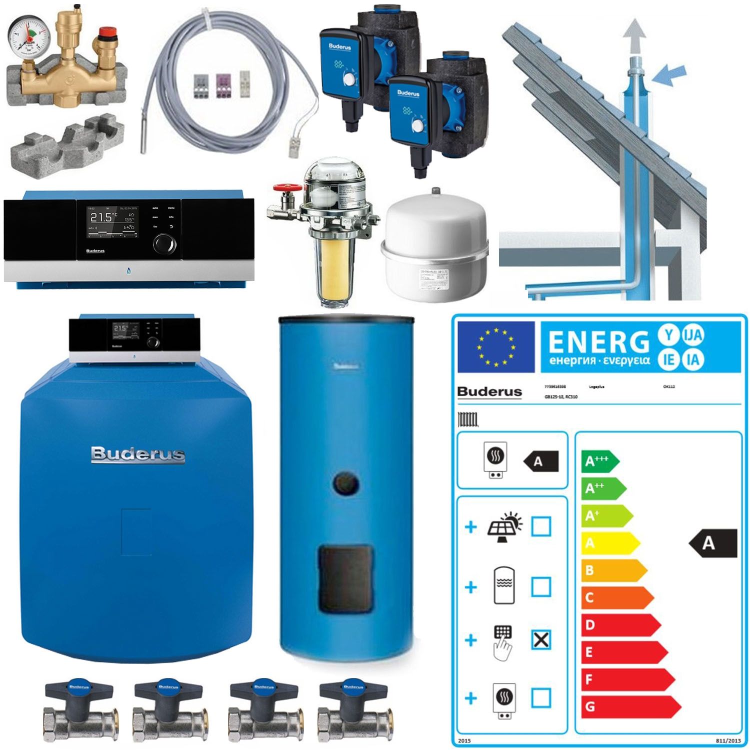 Logaplus GB125-18 Öl-Brennwert-Kessel Paket OK112 Abgassystem, 200l Standspeicher & Zubehör