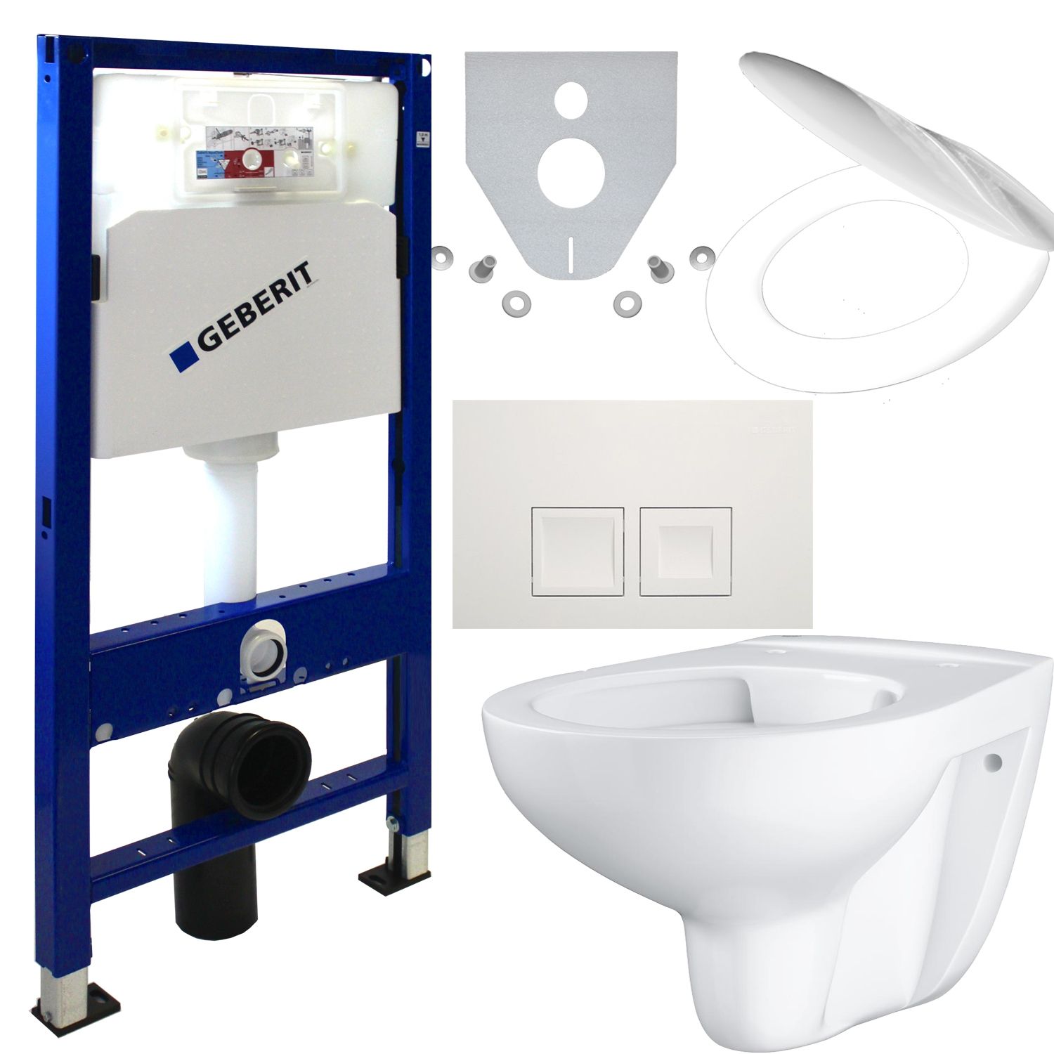 WC-Set Duofix Basic Vorwandelement mit GROHE Tiefspül WC spülrandlos, Delta 35, WC Sitz